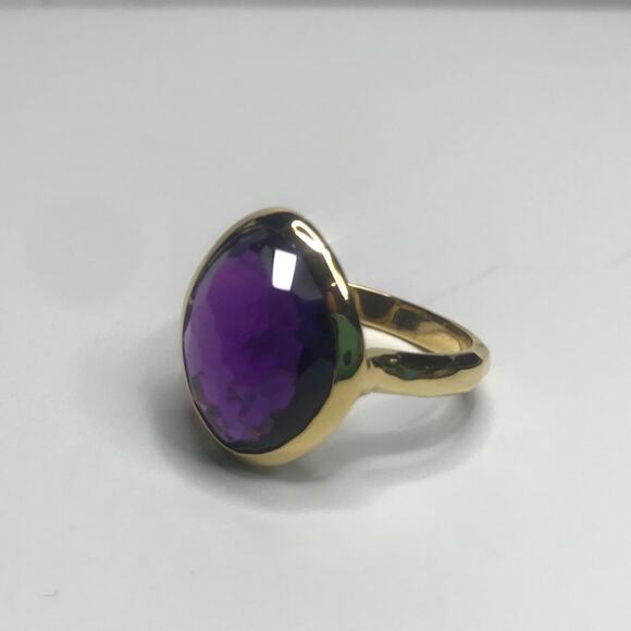 Gorgeous 5ct Genuine Amethyst Ring 18k Gold Vermeil Abstract Cut Amethyst Ring - Picture 7 of 10